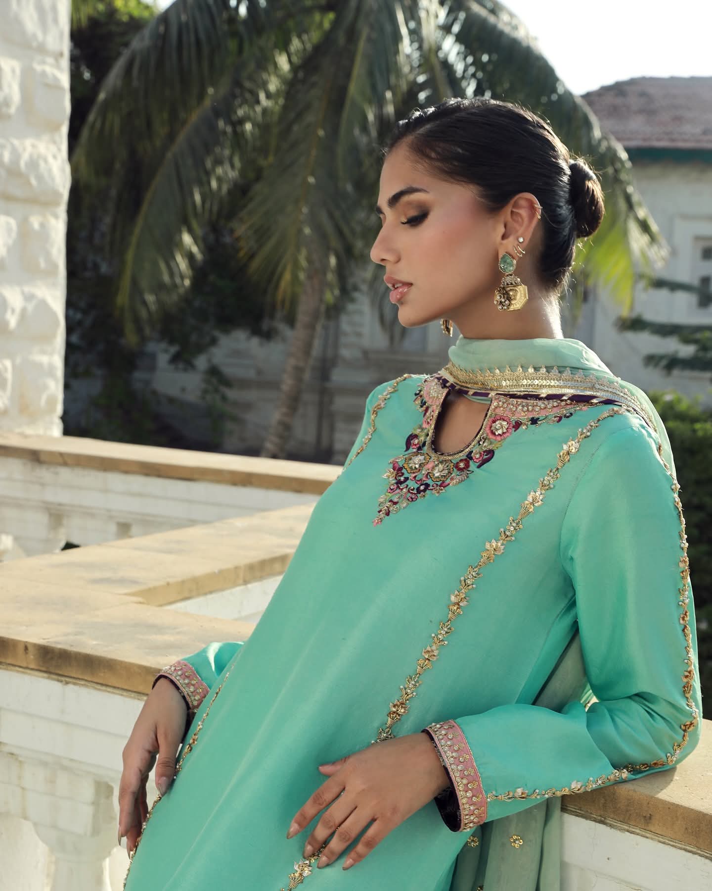 MINAAL – Teal Green Silk Embroidered 3-Piece Suite