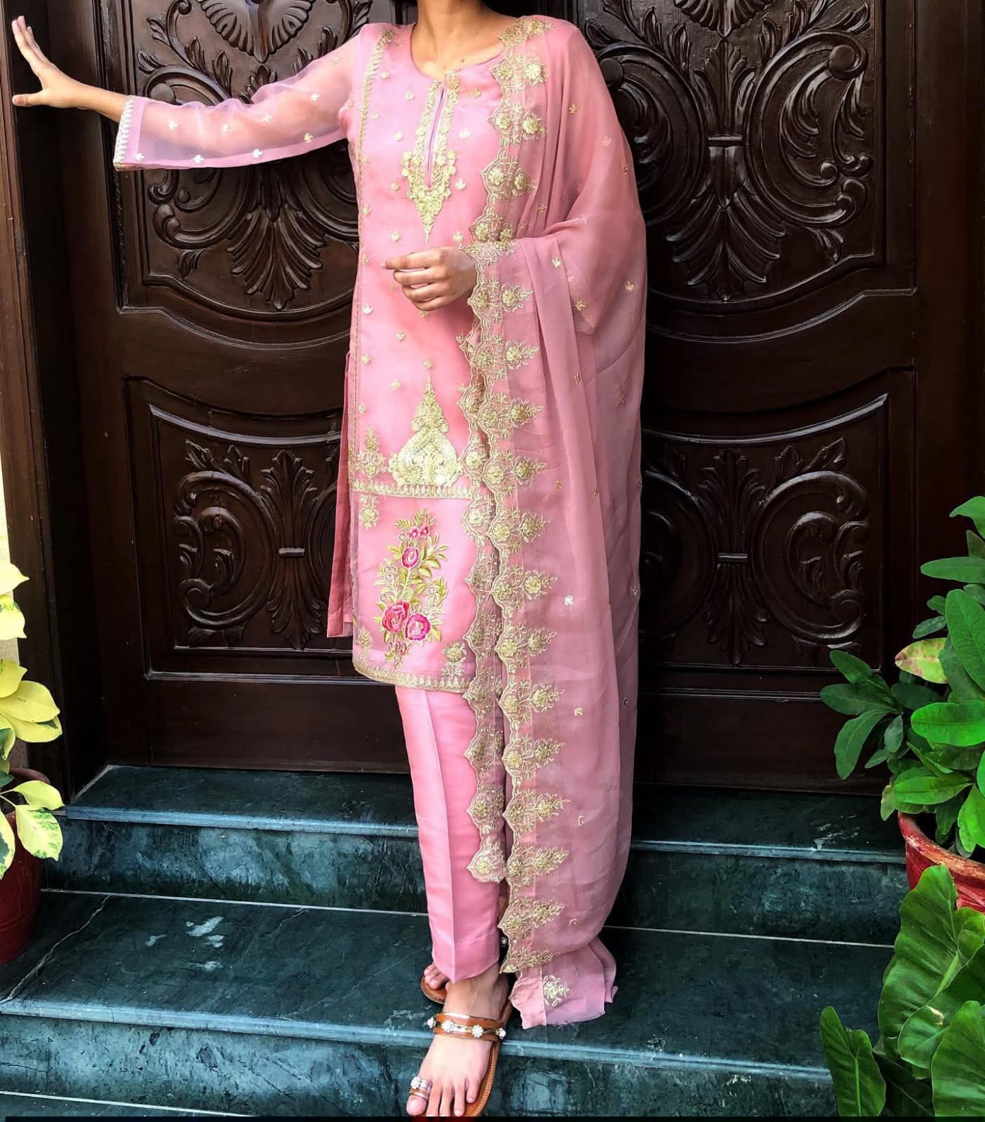SIA – Rose Pink Silk Gold-Tilla Festive Ensemble