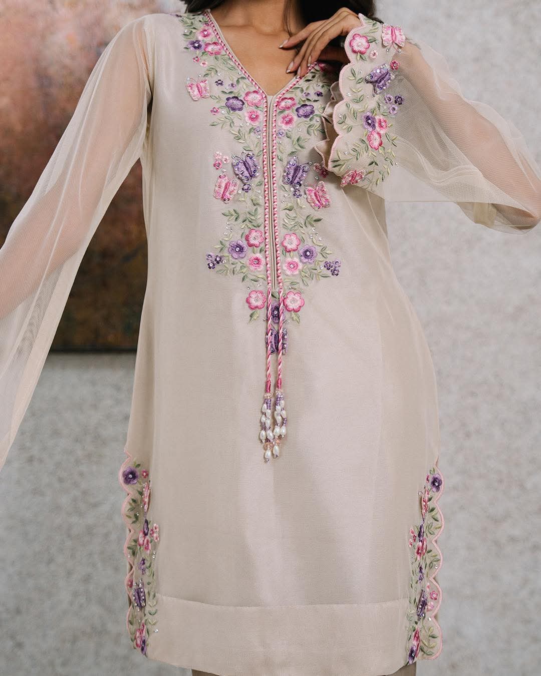 AMOLI – Nude Silk Floral Embroidered Festive Set