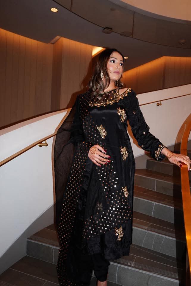 SANAM – Midnight Black Silk Gold-Embellished Festive Set