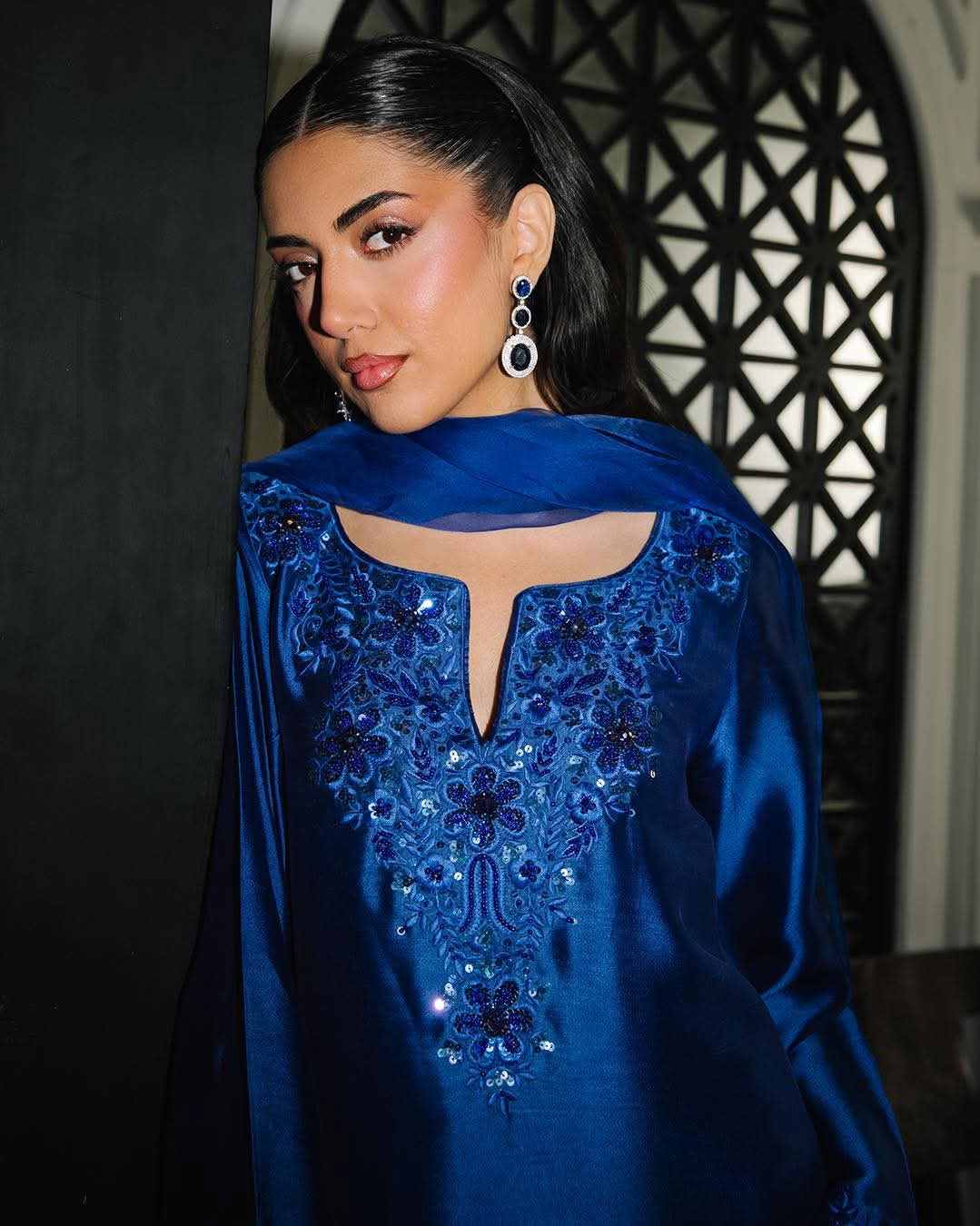 AAVYA – Royal Blue Silk Monochrome Embroidered Set