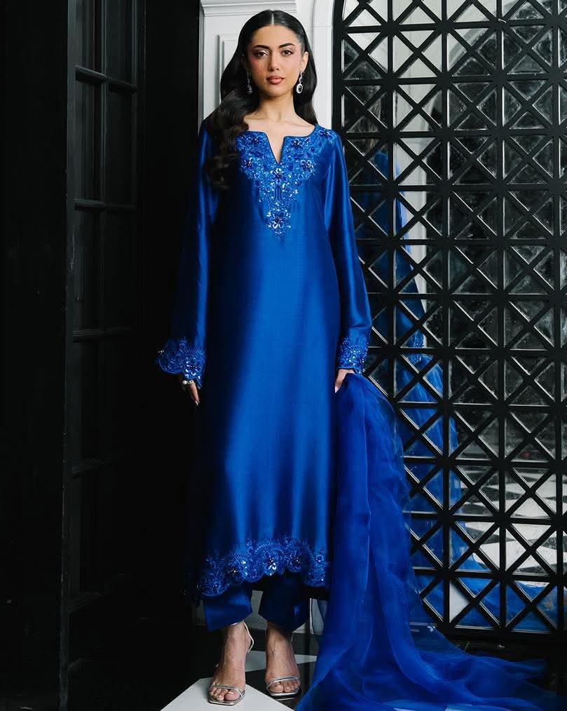 AAVYA – Royal Blue Silk Monochrome Embroidered Set