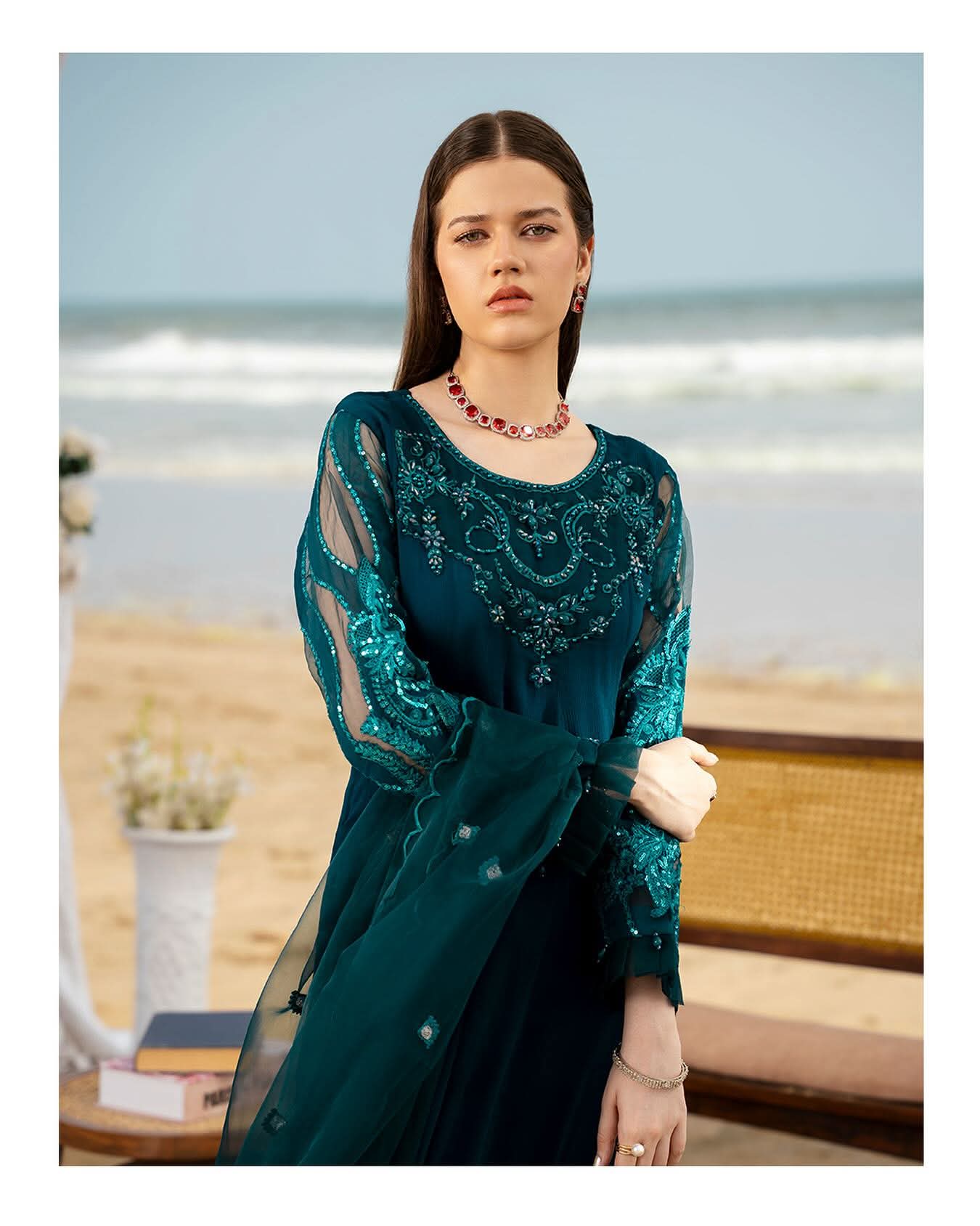 IZNA – Emerald Silk Hand-Embellished Luxe 3-Piece