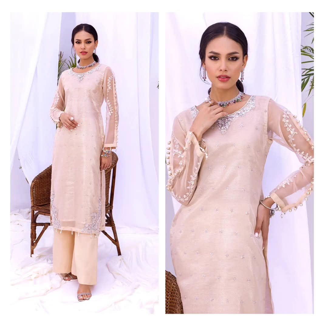 AREESHA – Blush Pink Shimmer Silk Embroidered 3-Piece
