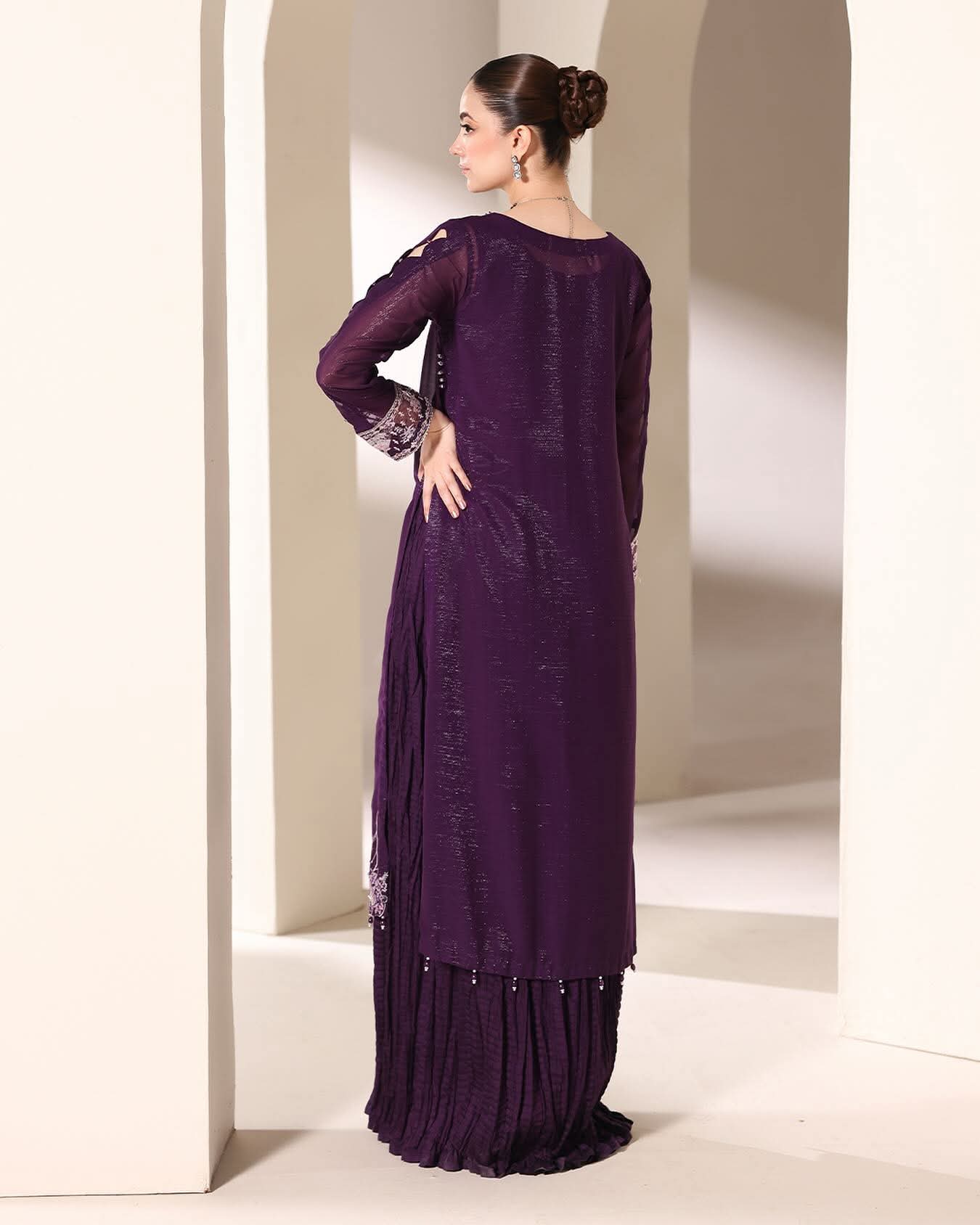 VANYA – Plum Shimmer Silk Embroidered 2-Piece Set