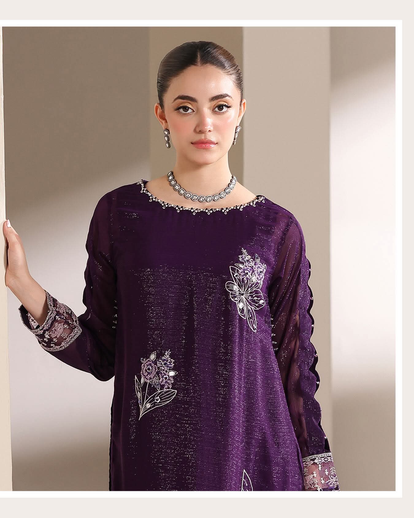 VANYA – Plum Shimmer Silk Embroidered 2-Piece Set