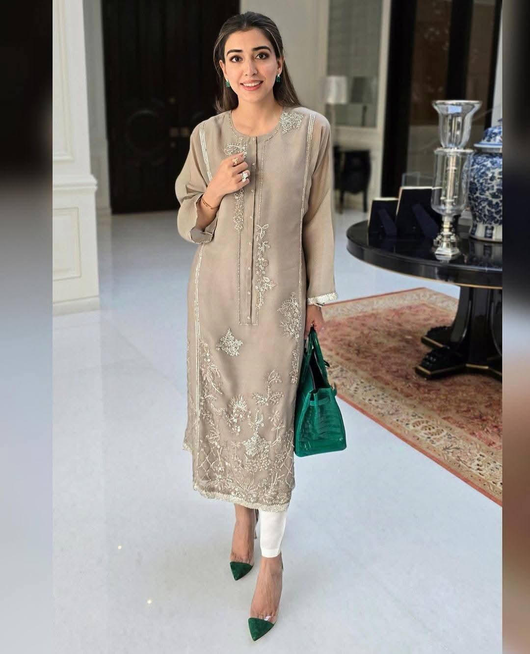 RUHANI – Taupe Silk Silver-Embroidered Luxe Ensemble