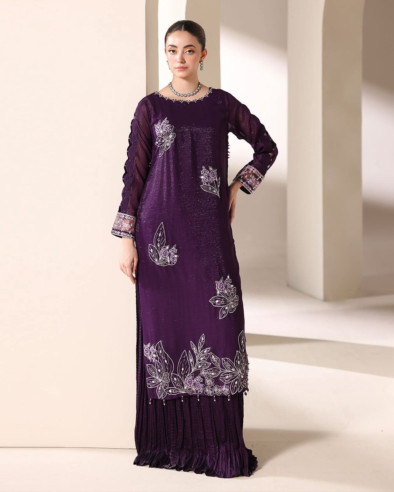 VANYA – Plum Shimmer Silk Embroidered 2-Piece Set