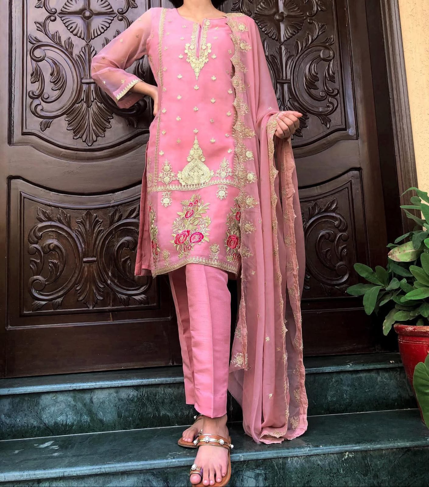 SIA – Rose Pink Silk Gold-Tilla Festive Ensemble