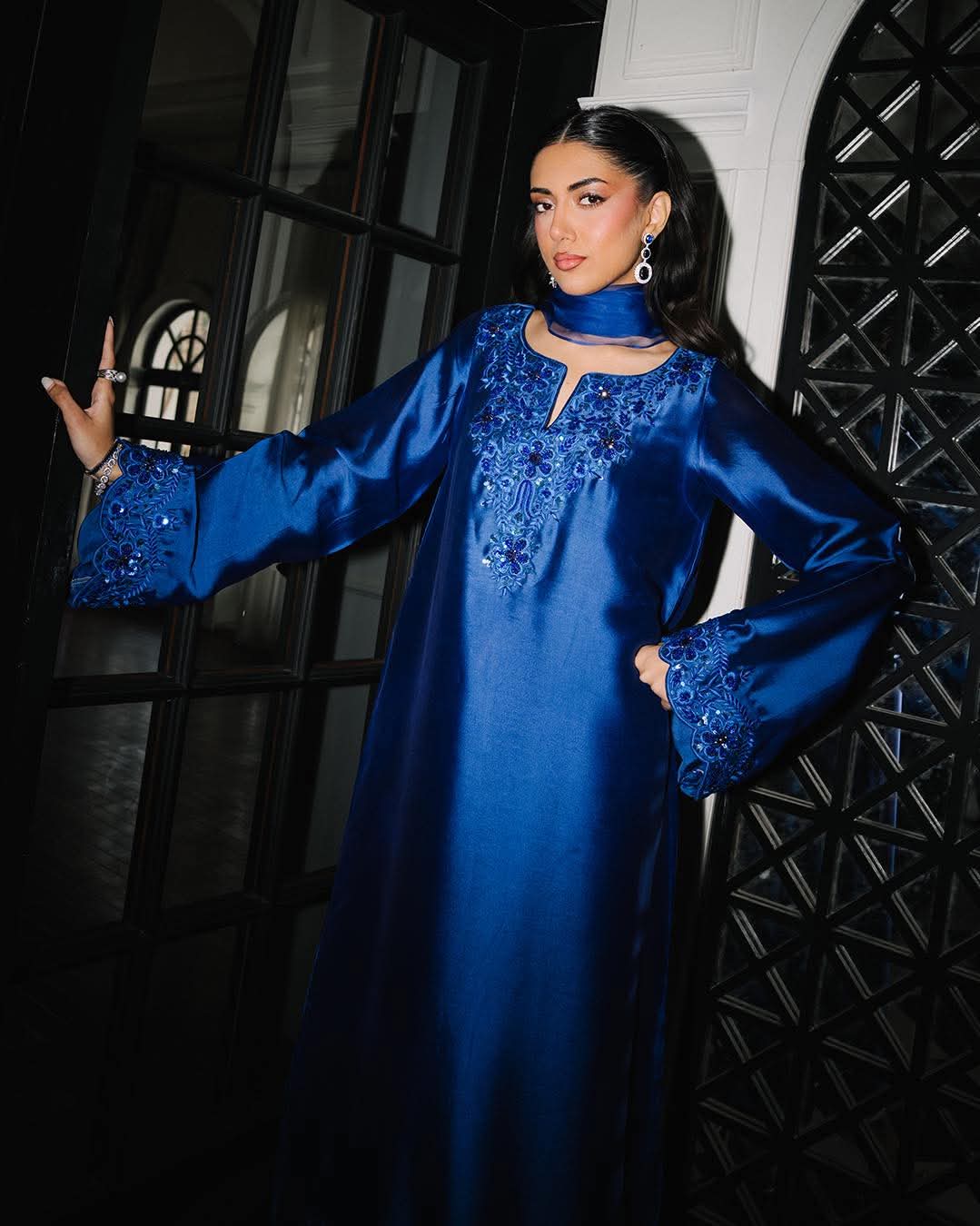 AAVYA – Royal Blue Silk Monochrome Embroidered Set