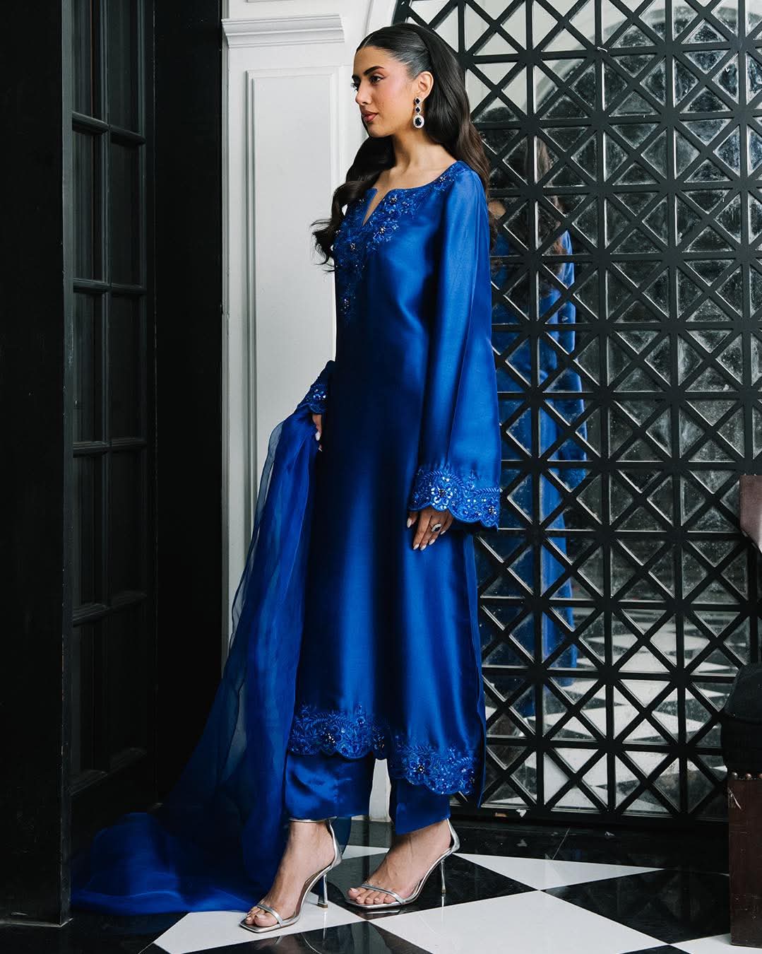 AAVYA – Royal Blue Silk Monochrome Embroidered Set