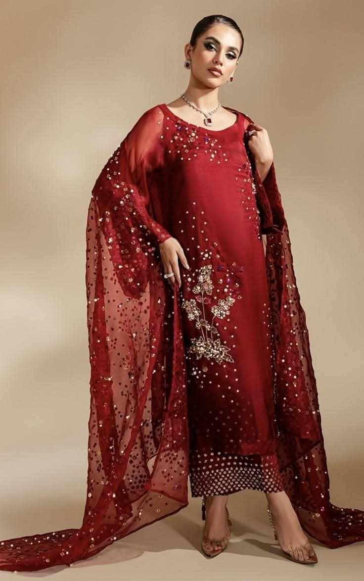 INAYA – Garnet Silk Heavily Embellished 3-Piece